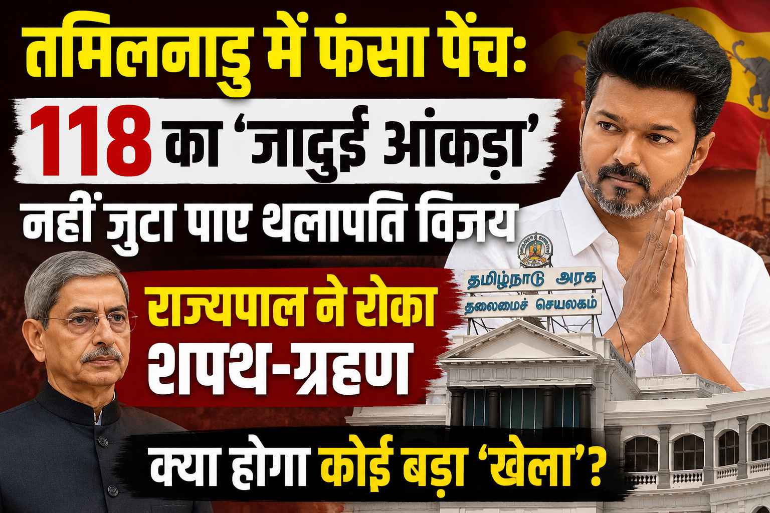 तमिलनाडु में फंसा पेंच: 118 का 'जादुई आंकड़ा' नहीं जुटा पाए थलापति विजय, राज्यपाल ने रोका शपथ-ग्रहण; क्या होगा कोई बड़ा 'खेला'?