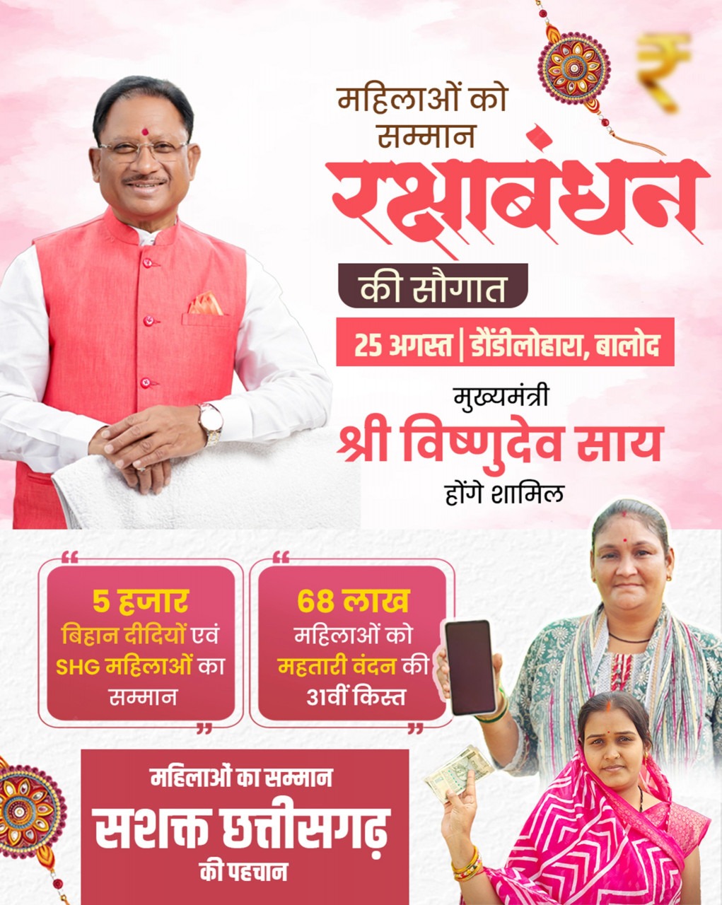 रक्षाबंधन पर CM विष्णुदेव साय की बड़ी सौगात, 67 लाख महिलाओं के खाते में आएंगे 631 करोड़ रुपये