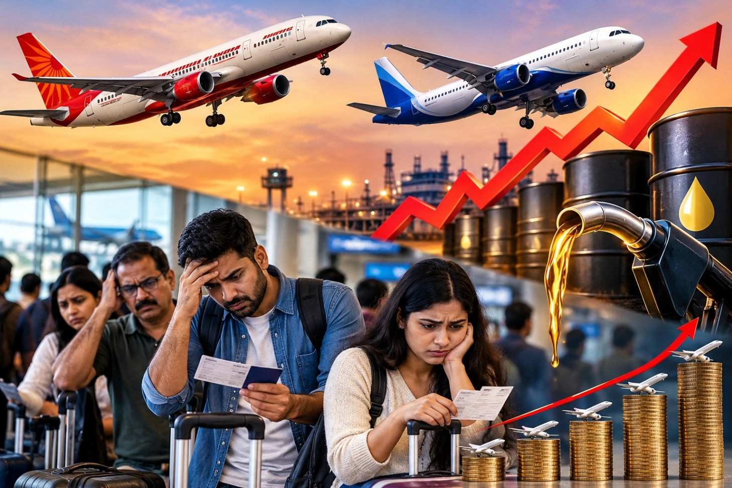 हवाई यात्रियों को त्योहारी झटका: एटीएफ के दाम बढ़ने से एयर इंडिया और इंडिगो ने बढ़ाया फ्यूल सरचार्ज