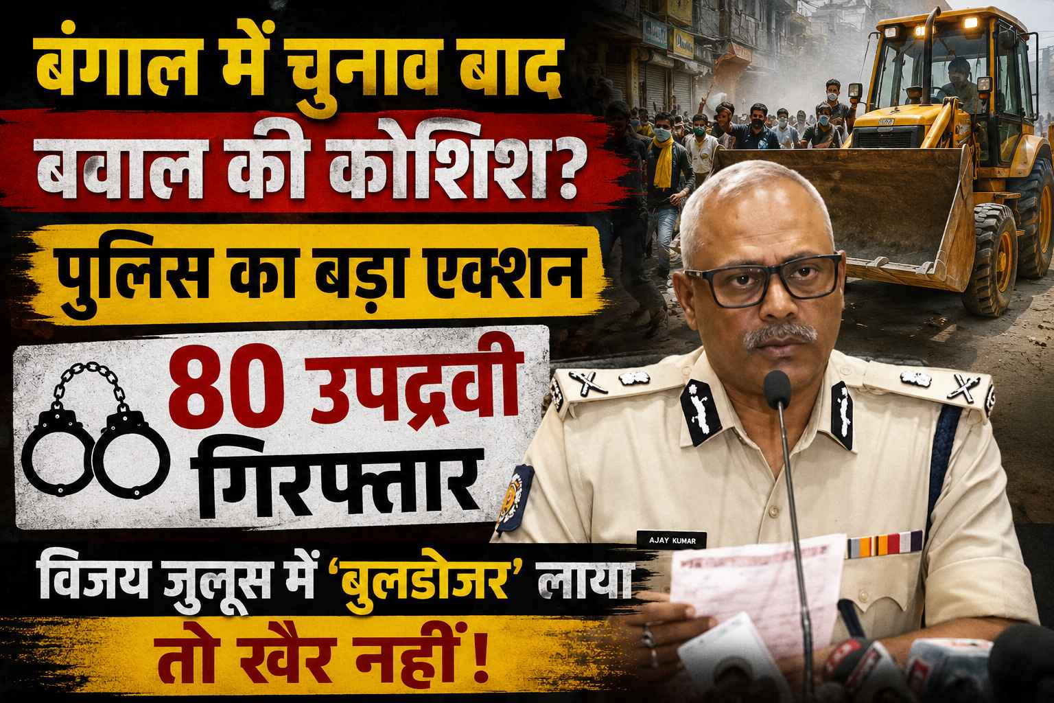 बंगाल में चुनाव बाद बवाल की कोशिश? पुलिस का बड़ा एक्शन, 80 उपद्रवी गिरफ्तार; विजय जुलूस में 'बुलडोजर' लाया तो खैर नहीं