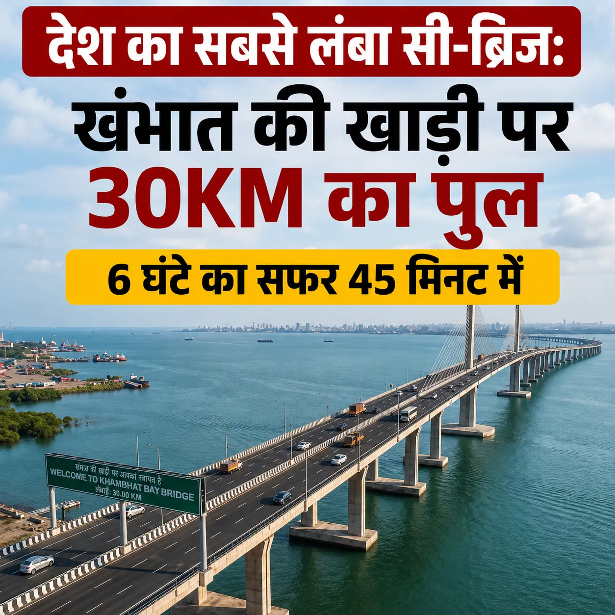 देश का सबसे लंबा सी-ब्रिज: खंभात की खाड़ी पर 30KM का पुल, 6 घंटे का सफर 45 मिनट में