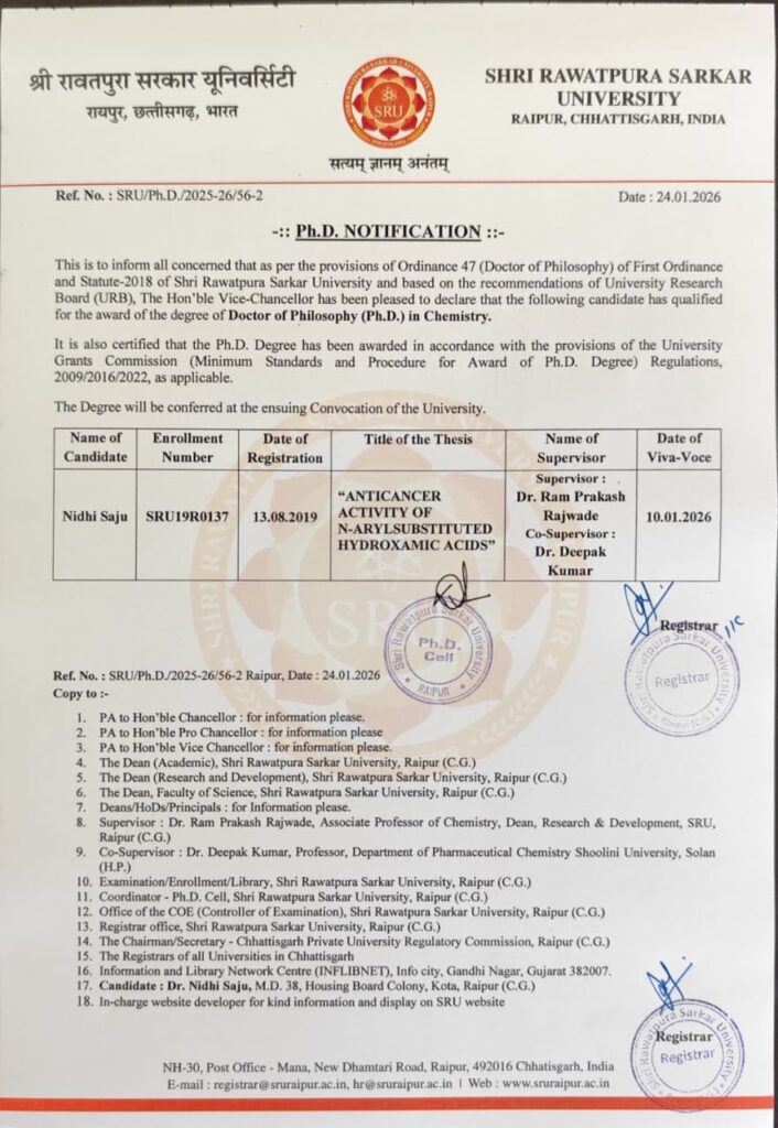 Dr. Nidhi Saju Cancer Research PhD