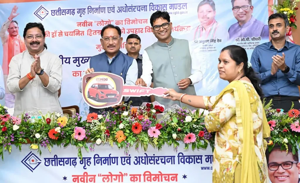 छत्तीसगढ़ गृह निर्माण मंडल का नया लोगो जारी करते मुख्यमंत्री विष्णु देव साय